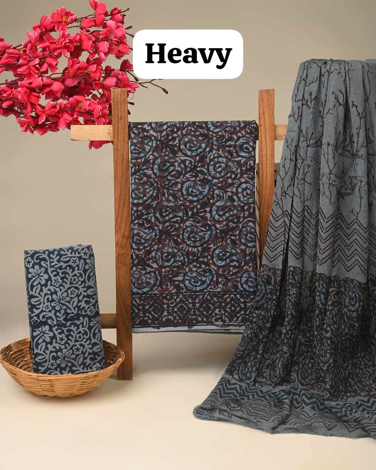 Grey Floral JAL Handblock Printed Cotton Dress Material – Artisan-Crafted Wholesale Fabrics for Boutiques & Designers